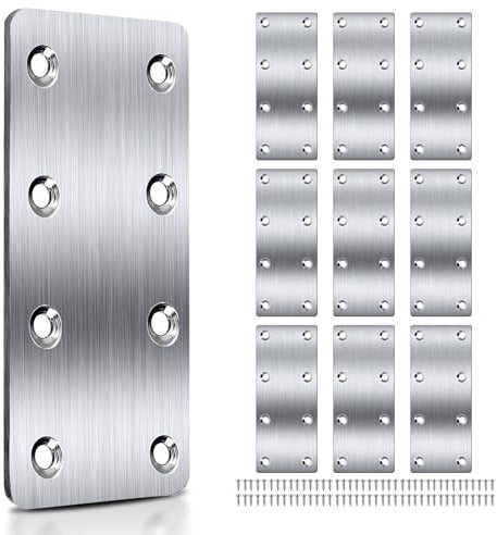 shinfly Flat Joining Plates Brackets, 10 pcs (40mm×120mm) Flat Brackets for Wood Stainless Steel with 80 Pieces of Screws, Metal Plate Joining Plates for Wood, Mending Plates for Furniture, Chair