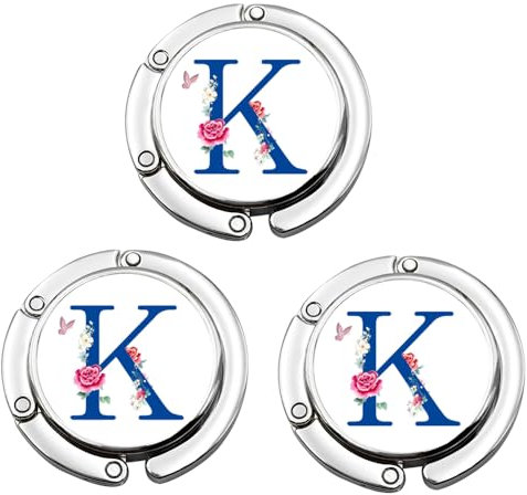 JiHiGe Handbag Hanger, Set of 3 Foldable Bag Holder Flower Letter Bag Hanger Folding Purse Hanger Personalized Letter Collection Desk Table Bag Hook (Letter K)