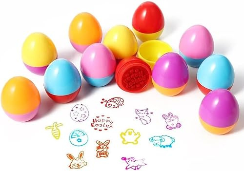 Xrten 12 Stück Osterei Kinderstempel, Animal Stamp for Children, Stempelset Tiere Bunte, Stempelset Ostereier Tierstempel Set für Ostern Partyzubehör Geschenk auf Kindergeburtstag