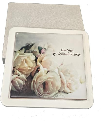 OGGETTANDO Sottopentola Quadretto Rose Romantiche Ceramica PERSONALIZZABILE scatola Bomboniera, Nascita, Matrimonio, Battesimo, Comunione, Laurea, Cresima,18/25/50 anni (22x22)