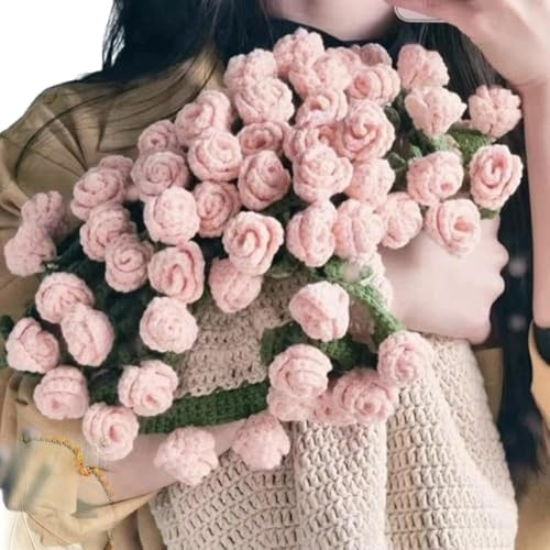 DIY Handmade Rose Blanket, Crochet Flowers Rose Bouquet Blanket Handmade, Flowers Material Kit for Mother's Day Birthday (E)