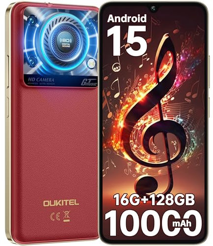 OUKITEL C60 10000mAh Large Battery Mobile Phones(298g) - Newest Android 15 Phone, 120LM Flashlight,16GB RAM+128GB ROM+1TB,6.88 HD+ Large Screen,4G Dual,5G WiFi/Fingerprint/Face ID/GPS(Red)