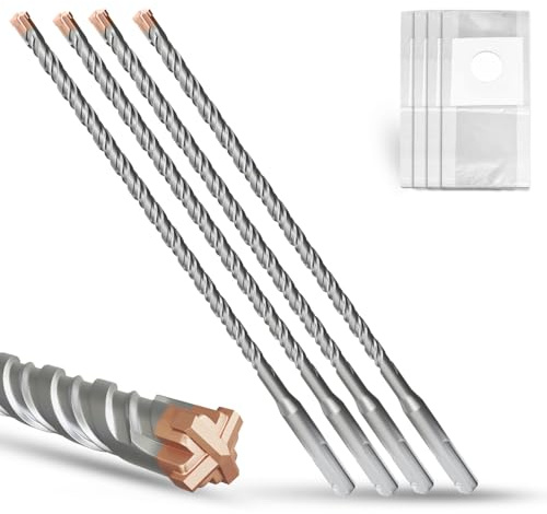 METOTY SDS Plus Hammer Drill Bit 4PC 8mm×260mm, with 4 Carbide Cutting Edges, Head with Coating, Masonry Drill, Hammer Drill, Concrete Drill, for Stone, Concrete, Natural Stone, Brick Wall