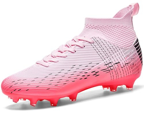 NUTTOPL Zapatillas de Fútbol Hombre Spike Profesionales Atletismo Calzado de Fútbol Turf Training Zapatillas de Deporte Equipo Futbol de Competición Rosa 44 EU
