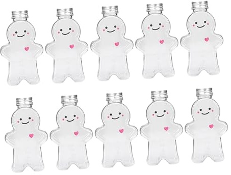 EHJRE 10 X Cartoon Lebkuchenmann Saftflaschen mit Verschluss, Getränkebehälter, 500 Ml, Getränkebehälter, Trinkglas für, Klar
