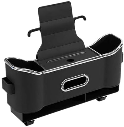 Hitchuey Autositz-Rückenlehnen-Organizer, 6-in-1-Multifunktions-Aufbewahrungsbox für den Auto-Rücksitz mit 2 Getränkehaltern/Taschentuchhalter/Haken/Handy/Regenschirm und mehr Autozubehör (Schwarz)