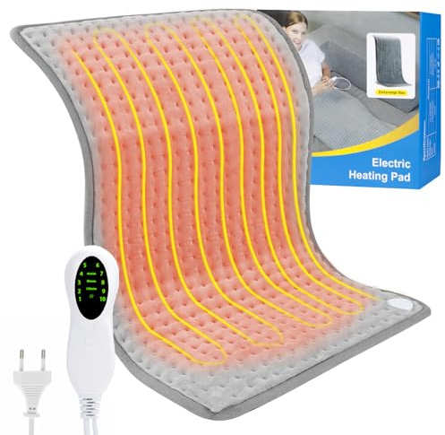 40cm*76cm, Coussin Chauffante, Tapis Chauffant avec 3 fonctions de minuterie et 10 réglages de température Couverture Chauffante pour le dos, la nuque, les épaules et le ventre