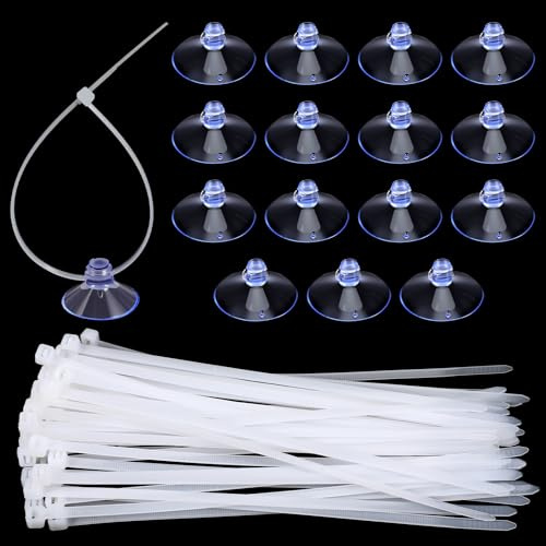 15 Pack Saugnäpf Aquarium mit 30 Kabelbindern Aquarium Saugnäpfe | Aquariums Zubehör für Holding Airline Tubing Shrimp Nests und Reptilien Hängematten