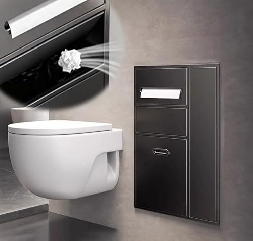 Vibeo Wandnische Dusche Toilettenpapierhalter mit Unterschrank, Unterputz-Toilettenpapierspender aus Edelstahl 304, Unsichtbarer Wandnischen-Organizer Fürs Badezimmer(Black)