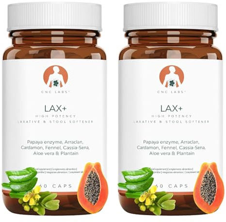 LAX+ Laxatif, 2 flacons, soulage la constipation chez l'adulte, ramollit les selles, efficace et rapide, à base de papaye, nerprun, cardamome, fenouil, feuilles de séné, aloe vera et plantain lancéolé