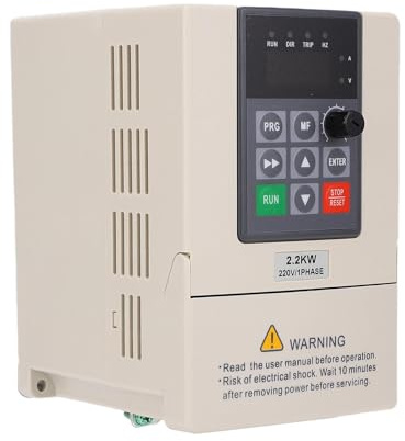 Eminchu Convertisseur monophasé à triphasé 2,2 KW, Entrée 220 V, Sortie 380 V, Variateur de Fréquence avec Affichage Numérique et Bornes de Contrôle, Idéal pour Les Machines de Gravure, Fraisage et