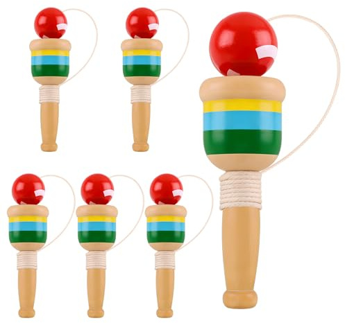 Bohue 6 Pieces Red Wooden Catch Ball Mini Wood Ball Catchers Skill Cup Vintage Catch Toys Novelty Fun Cup & Ball Game Set Toss and Catch Activity Set for Outdoor and Indoor Fun.
