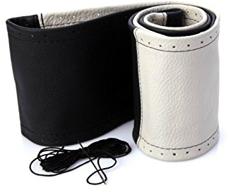 myshopx Lenkradschoner Lenkradhülle Lenkradbezug Echt Leder SCHWARZ-Weiss Ø 37-39cm/ 9,5cm