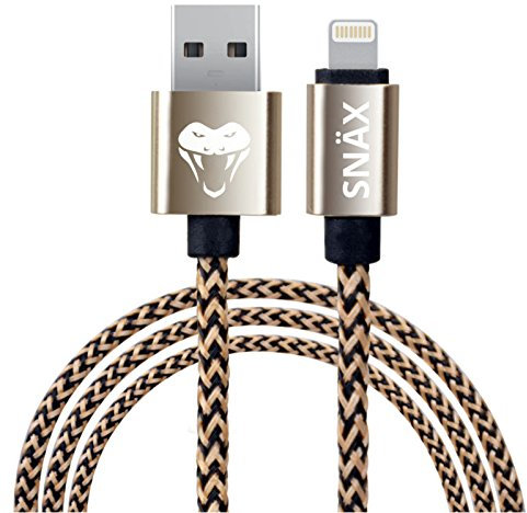 Snäx – Cable trenzado para Apple iPhone 8 Plus, 7, 6S e iPad (conector Lightning a USB) de batería/portátil de 2 m – dorado