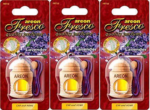 Areon Fresco Auto Duft Lavendel Blume Violett Glas Duftflakon Set Flakon Holz Hängend Anhänger Spiegel 4ml (Pack x 3)