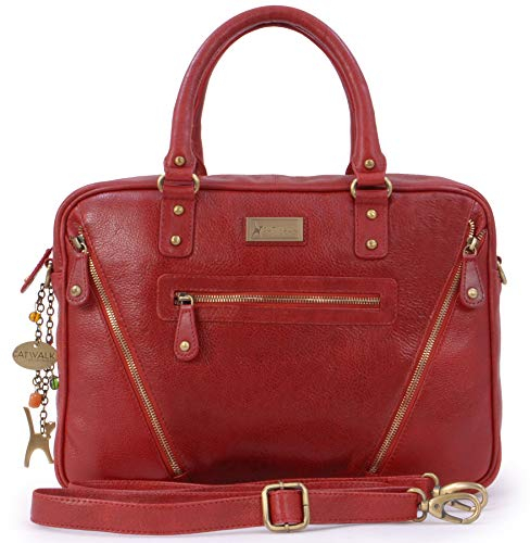 Catwalk Collection Handbags - Grande Borsa Tote Pelle - Cartella a Tracolla per Laptop - Borsa Ufficio Donna - Valigetta 24 Ore - Sienna - Rosso