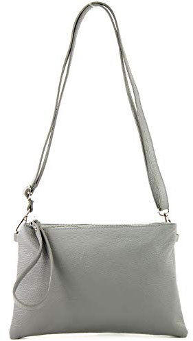 modamoda de T186 Damen Leder Clutch Umhängetasche Abendtasche handmade in Italy, Farbe:Telegrau