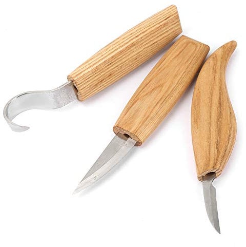 5Pcs Outils de Sculpture Sur Bois Fixés Pour La Cuillère en acier de Haute Résistance Découpant 3 Couteaux Dans Les Outils Roulent Le Cuir Strop Et Couteau de Crochet de Découpage avec Le Sac de Toile