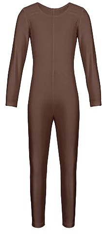 Yeahdor Kinder Mädchen Eiskunstlauf Body Langarm Turnanzug Gymnastikanzug Ganzkörperanzug Ballett Trikot Gymnastik Wettkampf Tanzkleidung A Braun 128-140