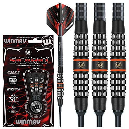 WINMAU Sicario 18g Fassgewicht, 20g Gesamtgewicht Profi Wolfram Softip Dartpfeile Set mit Flights und Schäfte
