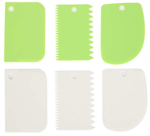 Arnech - Set di 6 spatole in plastica per pasticceria, pasta di zucchero, crema, bordo per glassa, glassa laterale e pettine Verde e bianco.