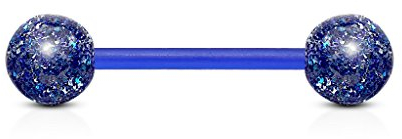 Paula & Fritz® Zungenpiercing-s Glitzer-Kugeln Bioflex Acryl Kunststoff 16mm Stab-länge 1.6 mm Stab-Dicke blau Barbell Kugeln PTFE