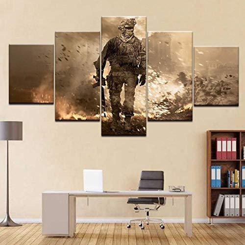 BAIOKAISHUII Leinwand Malerei Schlachtfeld Krieger Soldat Gun Gaming 5 Stück Wandkunst Tapeten Poster Print Wohnzimmer Home Decor Artwork-Rahmenlos