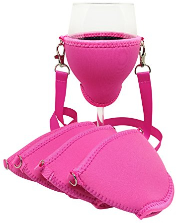 Eff Em Concept WineHolder XL - Wine Glass Holder for the Neck, Wine Glass Holder with Neck Strap (Pink Set of 5)