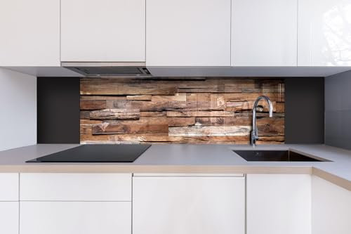 Küchenrückwand Verbundplatte HOLZWAND 180 x 60 cm | Spritzschutz Küche für Herd Spüle | Premium Qualität, Acrylglas - Plexiglas, Stärke 5 mm - Made in EU | Inklusive Kleber