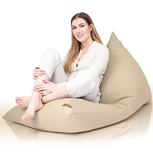 Aiire Relaxo XXL Sitzsack Erwachsene - Beanbag Liege mit Füllung, Riesen Sitzsäcke Flauschig mit Lehne - Bodenkissen, Bodenstuhl oder Sitzkissen Boden für Kuschelecke Beige