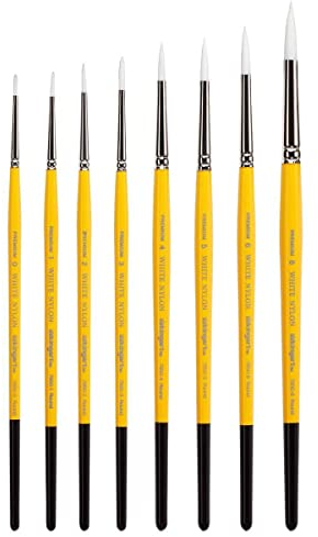 KINGART B-087 Premium 8 pc. White Nylon 7950 Series Gold Grip Round Brush Set, Synthetic Hair for Face Painting, Fabric, Ceramics, Short Handle, 8 Brushes Sizes: 0, 1, 2, 3, 4, 5, 6, 8