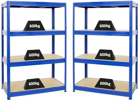 PROREGAL Mega Deal 2er-Sparset Profi-Schwerlastregal Dino HxBxT 180x120x60cm Fachlast 600kg Blau, Kellerregal, Steckregal, Garagenregal, Lagerregal