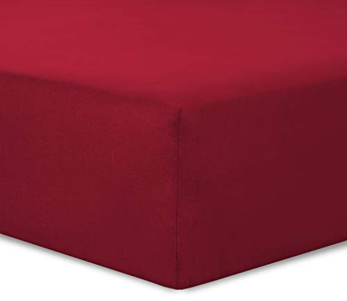 VISION 2 Spannbettlaken, 90 x 200 cm, Farbe: Rot, 100% Baumwolle, 57 Fäden, 4 elastische Ecken, Spannhöhe 30 cm