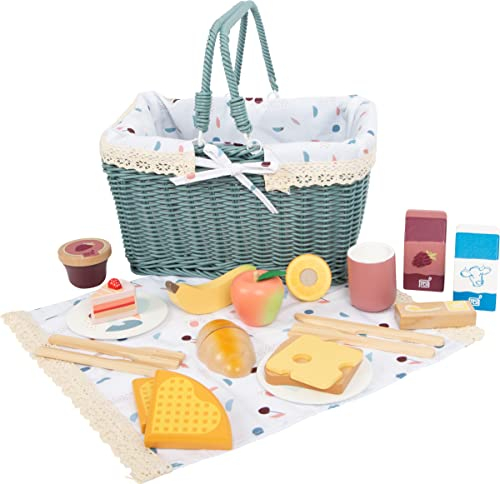 small foot Picknickkorb tasty, Zubehör für Kinderküche und Kaufladen, Rollenspielzeug für Kinder, ab 3 Jahren, 12325, Blau