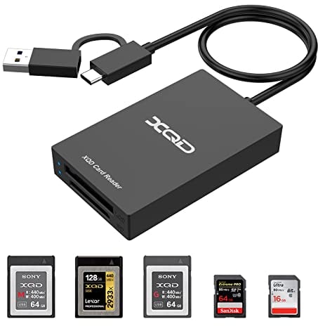 XQD SD Card Reader USB 3.0, USBA/C to XQD SD Card Reader Dual Slot Memory Card Reader Adapter Compatible with Sony G/M Series、Lexar 2933x/1400x Mark XQD Card for Windows XP/Mac OS/Linux,etc