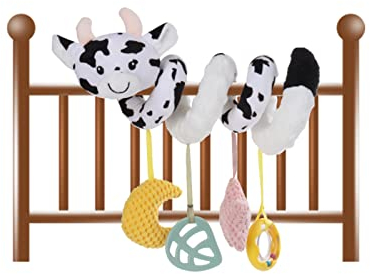Apricot Lamb Activity Spirale Spiralspielzeug mit Glocke,Tier/Stoff-Spirale zum Greifen Baby Kinderwagenspielzeug mit Plüschtier Kuh Bett Rassel Hängen Spielzeug Aktivitäten Spirale 20-65cm