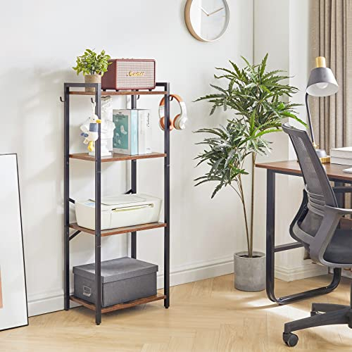 YMYNY Bookcase, 4 Tier Storage Rack, Plant Rack, Steel Frame, for Living Room, Office, Study, Hallway, Industrial Style, Rustic Brown and Black HBC004H