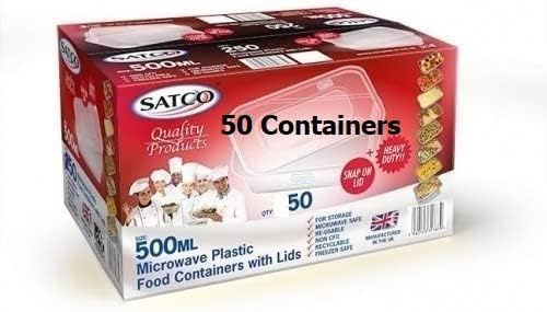 Satco Plastic Food Takeaway Heavy Duty Containers with Lids 500ml (pack of 50)