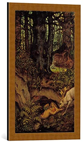 kunst für alle Bild mit Bilder-Rahmen: Moritz Ludwig von Schwind Nixen an der Waldquelle - dekorativer Kunstdruck, hochwertig gerahmt, 40x65 cm, Kupfer gebürstet