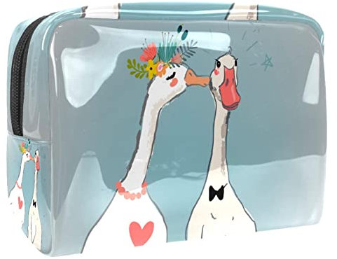 Make-up-Tasche PVC wasserdichte Kosmetiktasche,Paar küssen Blume Gans,Reise-Kosmetik-Organizer,Kulturbeutel