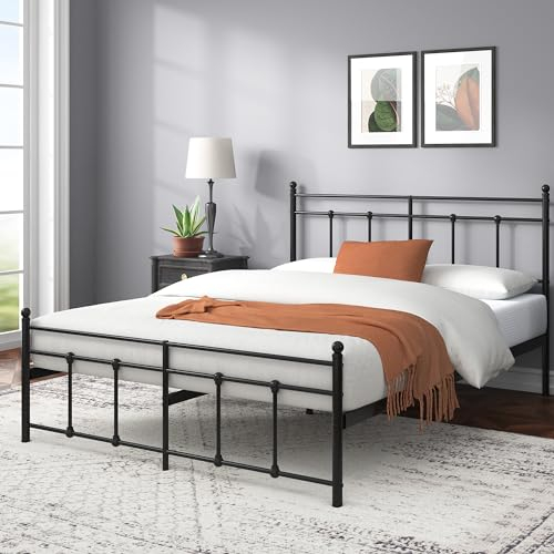 Zinus Nicholas King Size Bettrahmen - Bett 150x200 cm - 30 cm hoch mit Stauraum unter dem Bett - Metallplattformbettrahmen mit Kopfteil und Fußteil - Schwarz