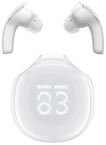 ACEFAST T9 Cuffie Bluetooth, Auricolari Bluetooth 5.3 HiFi Immersivo con 4 Mic, Cuffie Wireless In Ear con LED Display Controllo Touch, Cuffie Senza Fili Sport Cuffiette Bluetooth, Bianco(2024)