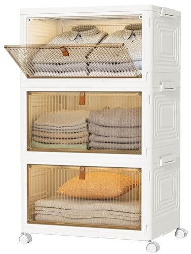 HOMIDEC Closet Organizers and Storage 70Qt 3 Pack Stackable Storage Bins with 1 Lid Closet Organizer Boxes for Clothes Foldable Storage Box for Clothes/Toys/Office Supplies/Snacks(23Qt X 3)