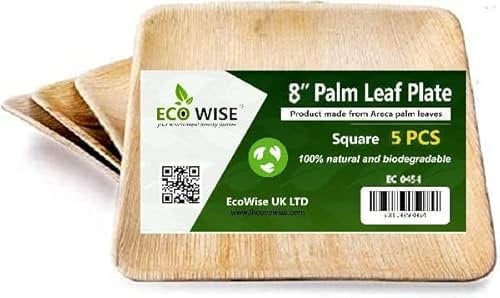 Best House Disposable Palm Leaf Plates 8”(20cm) Square Compostable Dinner Plates, Eco-Friendly, Biodegradable Heavy-Duty Plate for Wedding, Party and Picnic, Microwave & Oven Safe, Pack of 25