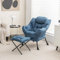 RELAX4LIFE Fauteuil de Salon avec Repose-Pied, Fauteuil Relax Confortable en PE avec Poche Latérale-Appui-tête-Patins Antidérapants pour Chambre Salon Bureau,Bleu