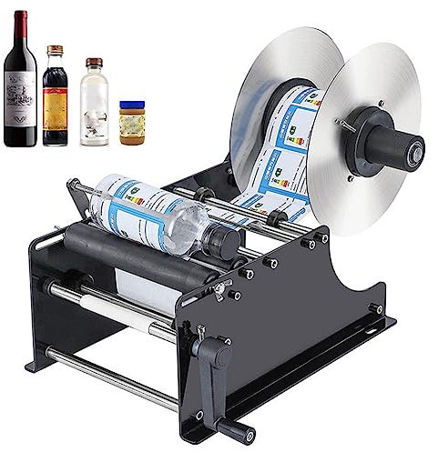 CYTBEK Manual Round Bottle Labeling Machine, Adjustable Semi-Automatic Label Applicator Self-adhesive Labeling Machine, 30pcs/min for Width 10-110mm Length and 10-300mm Label