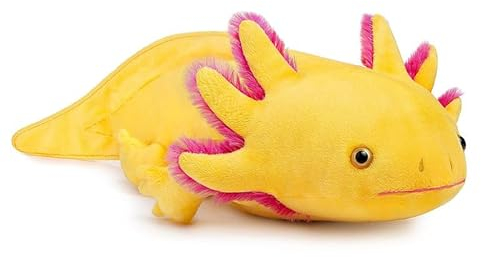 PuffPurrs Groß Axolotl Plüschspielzeug - Gelber Axolotl Fisch, weiche gruselige Stofftiere, 31 Zoll, niedliche gelbe Eidechsen-Spielzeuge, echtes Plüschtier, Geschenksammlung für Kinder
