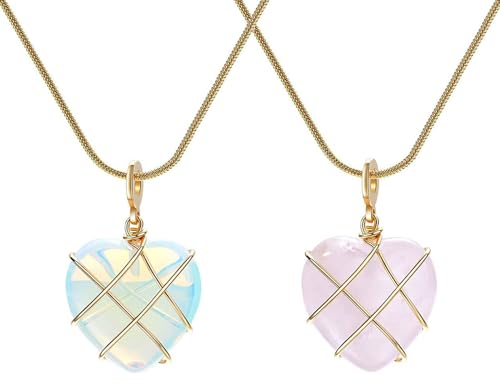 2 Pièces Barbie Collier, Pendentifs Bijou Coeur Naturel, Collier De Quartz Rose, Collier en Diamant Cœur, Collier Coeur, Collier Coeur Minéral et Pierres Précieuses, pour Femme Cadeaux, Anniversaires