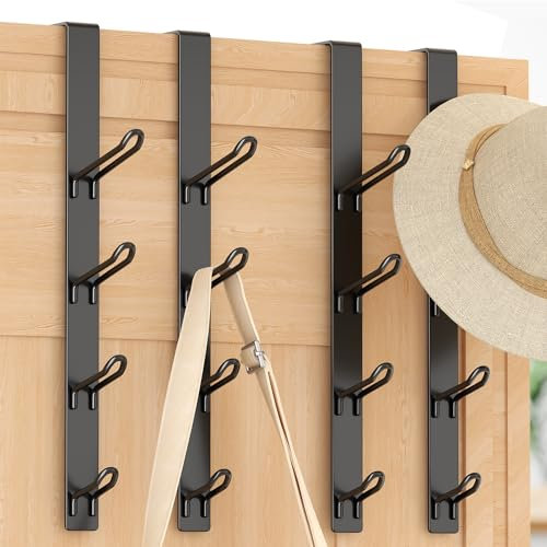 niffgaff Door Hooks Coat Hanger: Overdoor Clothes Hook for Bedroom - Metal Back Door Hangers for Bathroom Towel Hanging, Black, 4 PCS
