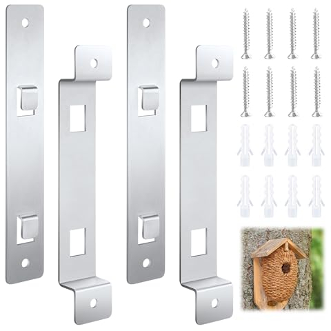 2 Sets of Bird House Brackets, Steel Rust Proof Bird House Mounting Post Bracket with Screw and Drywall Anchor, Bird House Hanger Fixing Bracket Mounting Plate for Securing Bird Houses Nesting Boxes
